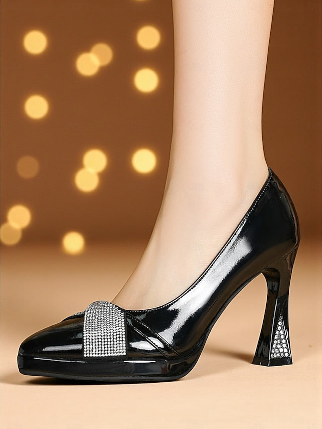 Heels Pointed Burgundy Toe Leather Women's Patent with