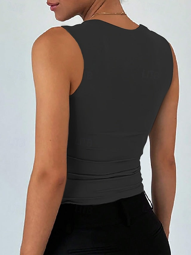 Women's Camisole Tank Top Ruched Solid Color Stylish Casual
