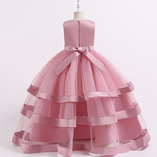 Dress Colored Wedding Sleeveless Kids Solid Girls' Party