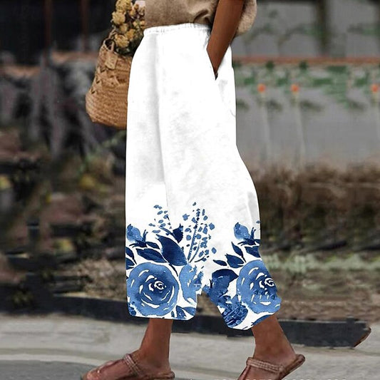 Women's Pants Trousers Fashion Long Floral Side Pockets