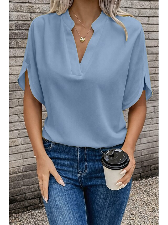 Blouse Dressy Tops Women's Black White Yellow Solid / Plain