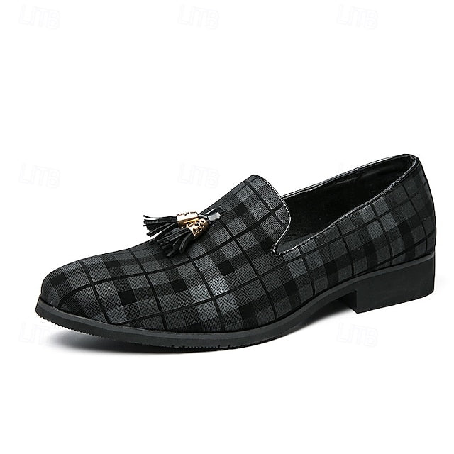 Men's with Tassel Elegant Loafers Plaid Decoration –