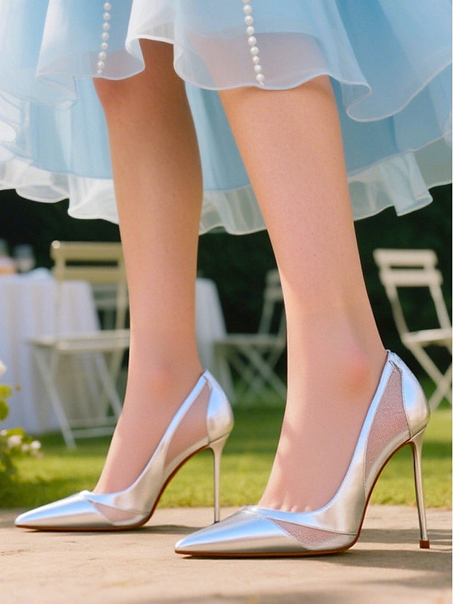 Detailing Women's Mesh Pumps with Pointed Suede Toe Nude