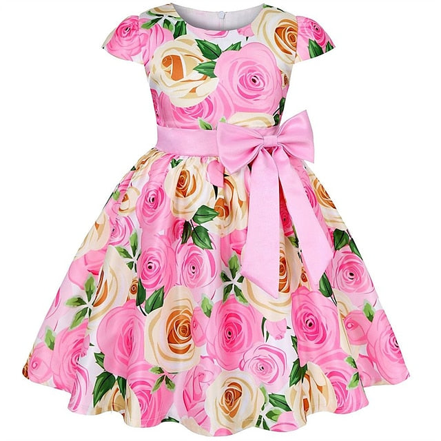 Party Floral Sleeve Kids Girls' Short Dress Flower