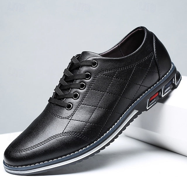 Men's - Stylish Sneakers Blue Quilted Leather Faux Lace-Up