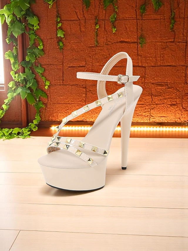 Studded with Straps Stiletto Platform Heels Women's