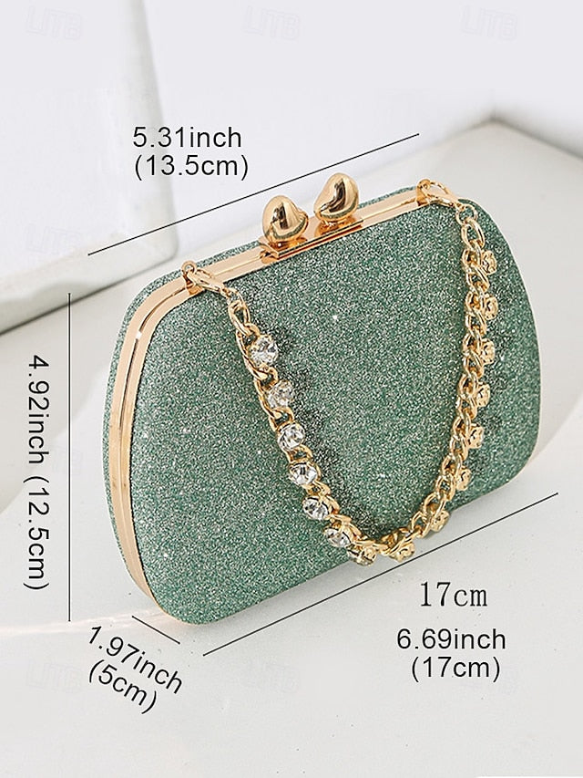 Evening Sage Green Clutch Women's with Glitter Rhinestone