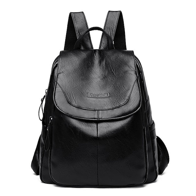 Leather Burgundy Backpack with Closure Women's Flap Faux