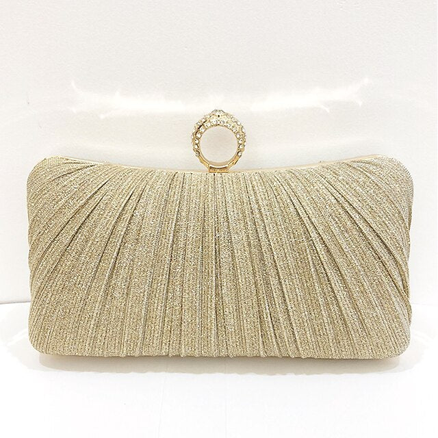 Clutch Evening Rhinestone Ring Glitter Gold Bag with Elegant