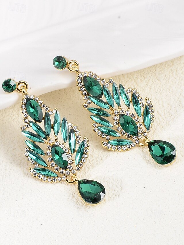 Crystal Drop Earrings Women's Emerald – Green