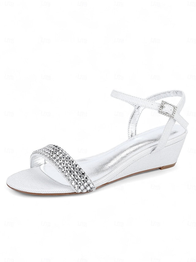 Rhinestone Wedge Women's Sandals Toe - Open Champagne