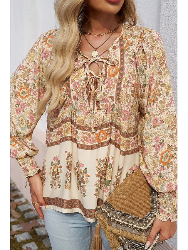 Women's Shirt Blouse Print Flower Daily Stylish Casual Long