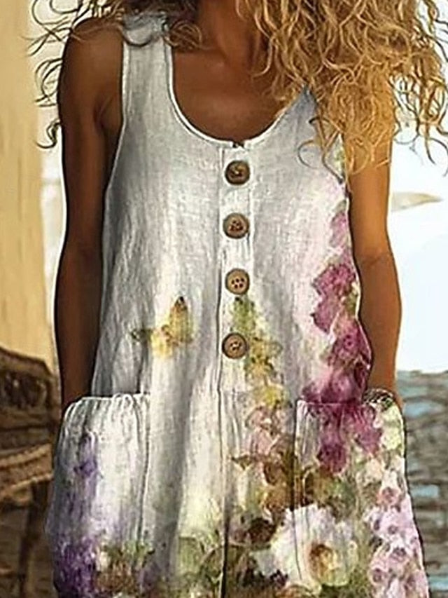 Women's Normal Pants Stylish Floral Sleeveless Wide Leg U