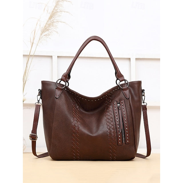 Brown Tote Spacious Women's Leather Bag Handbag Faux –