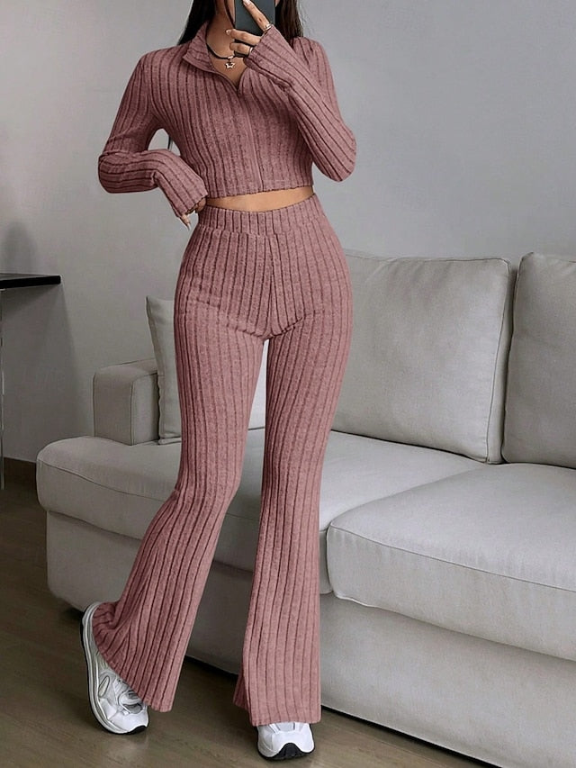 Women's Pants Sets Bolero Top Long Sleeve Shirt Collar