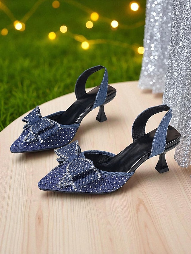 Sparkly Heels - Bow Rhinestone Pointed Slingback Women's