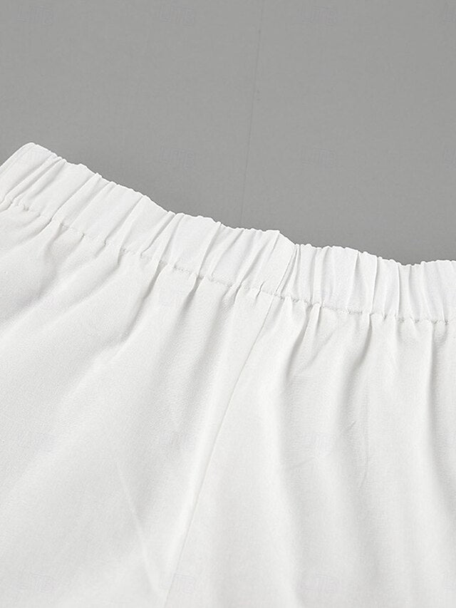 Women's Cotton Linen Sets Bolero Top Long Sleeve Lantern