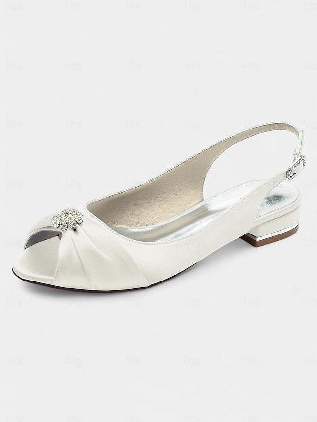 Satin Heels Crystal Wedding Women's Slingback with