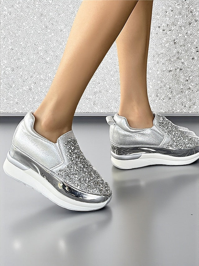 Women's Black Metallic Sneakers with Glitter Slip-On
