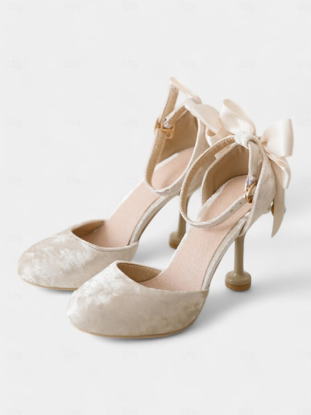 Mary Burgundy Jane Velvet and Big Women's with Heels Bow
