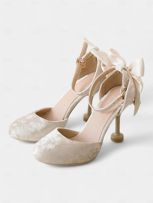 Mary Burgundy Jane Velvet and Big Women's with Heels Bow