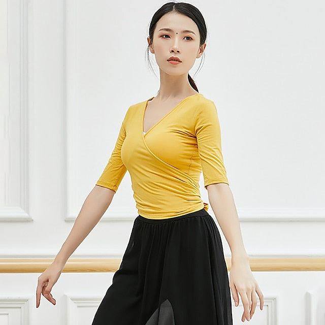 Breathable Ballet Top Ruching Bandage Solid Women's