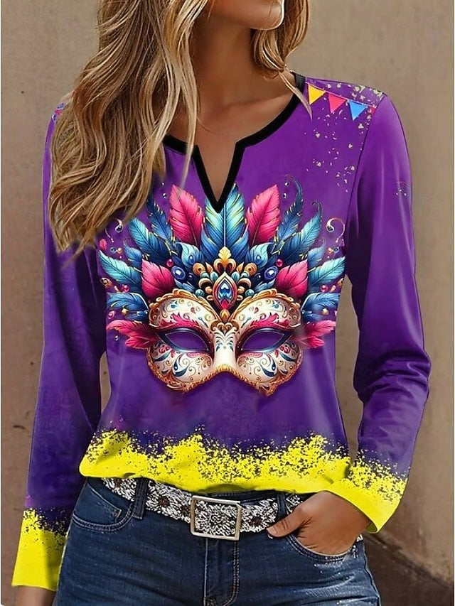 Carnival Mardi Gras Women's T Shirt Print Graphic Geometric