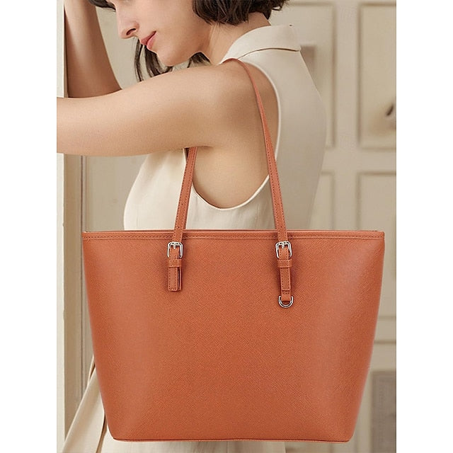 Leather Tote Faux Women's Brown - Bag Large Classic