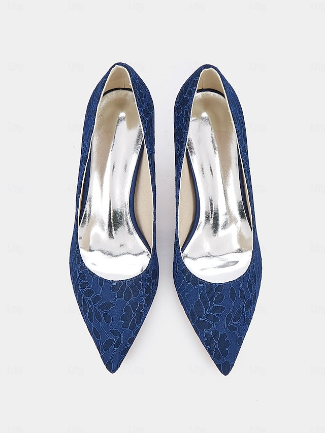 Stiletto Lace-Embroidered Pointed-Toe Women's - Heels