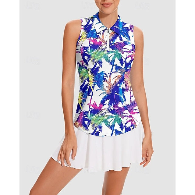 Women's Tropical Tennis Shirt Sleeveless Print UPF50+ Quick