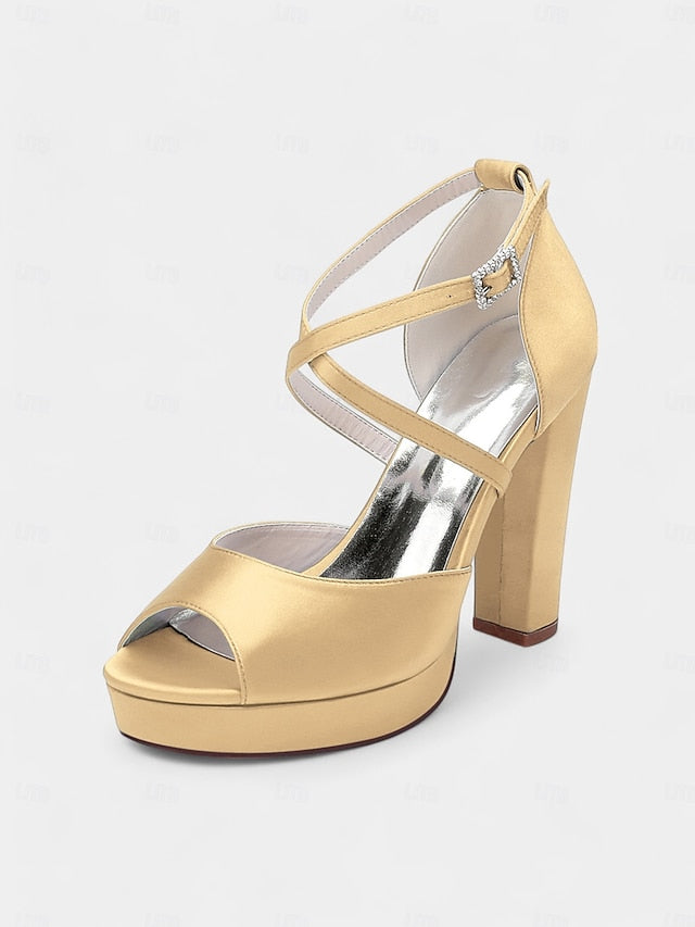 Satin High Heel and with Peep Women's Toe Platform Sandals