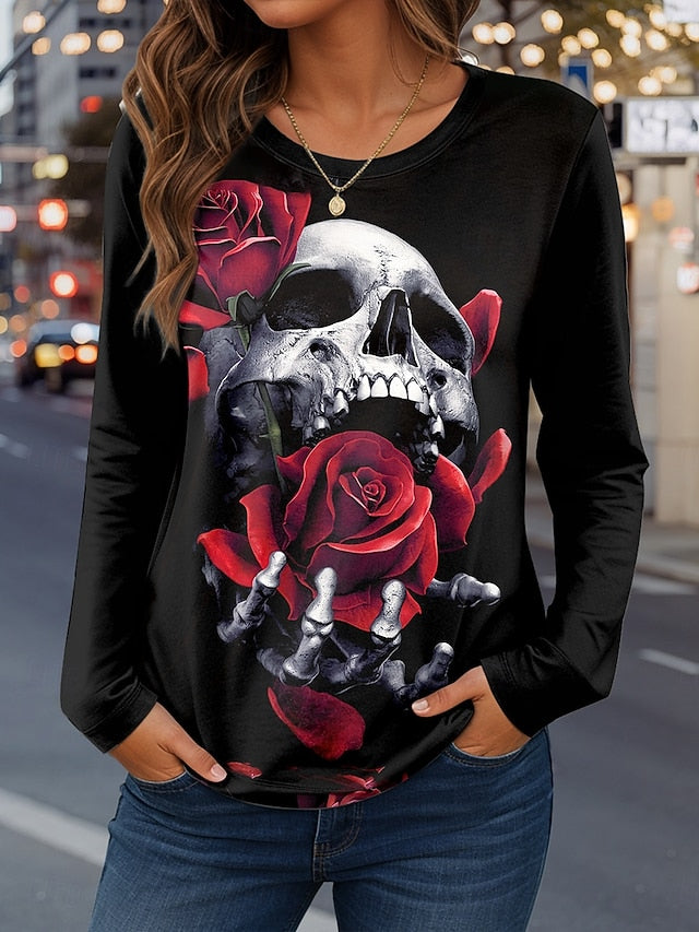 Women's T Shirt Skulls Graphic Vintage Fashion Casual Long