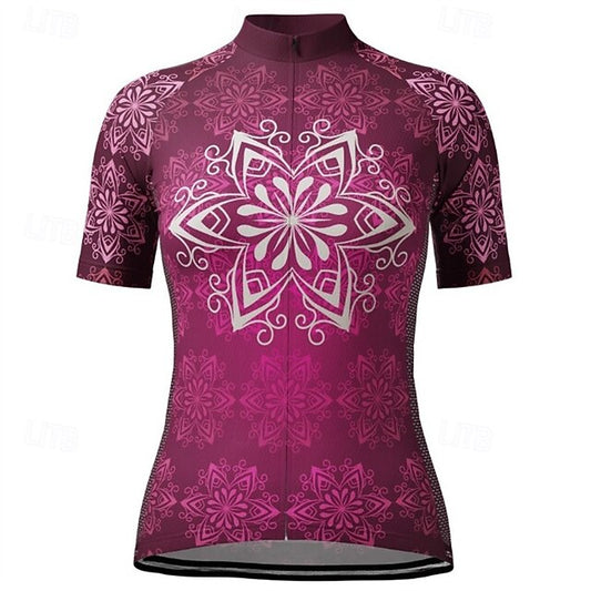 Women's Cycling Jersey Flower Short Sleeve Bike Tee Tshirt