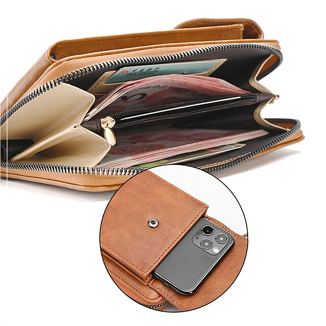 Women's with Zipper Faux Wallet Vintage Leather Crossbody