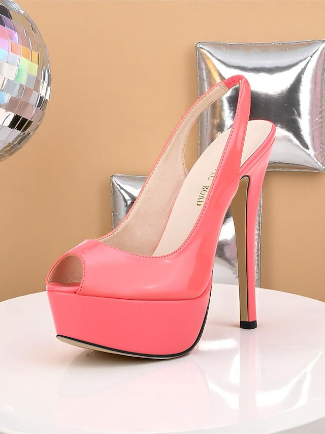 Heels Orange PU Patent Stiletto Women's Platform Leather