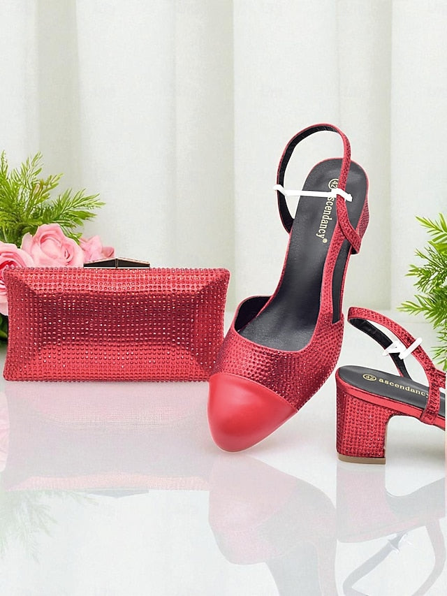 - Matching and Clutch Set Heel Sandals Block Women's Gold