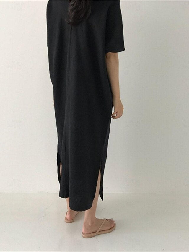 Women's Black Apricot Summer Spring Maxi Dress Cotton Blend