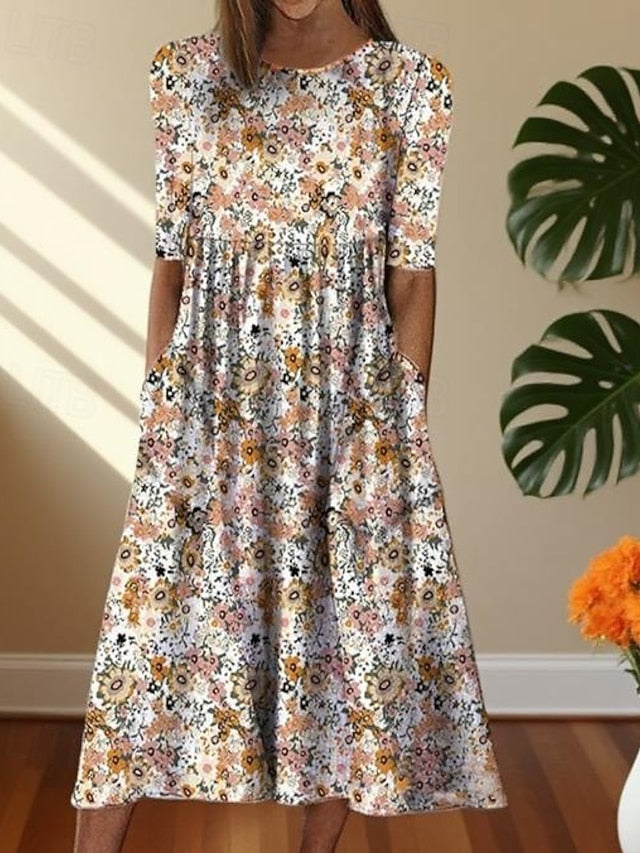 Women's Midi Dress Casual Dress Print Dress Basic Romantic