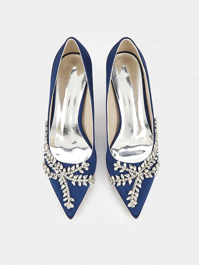 Rhinestone-Embellished – Women's Satin Heels Stiletto