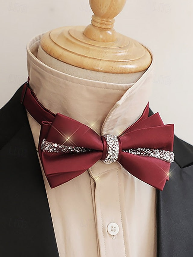 Crystal Embellishment with – Burgundy Elegant Tie Satin Bow