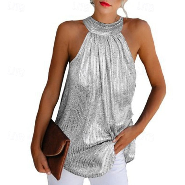 Women's T Shirt Sequins Plain Elegant Fashion Sleeveless