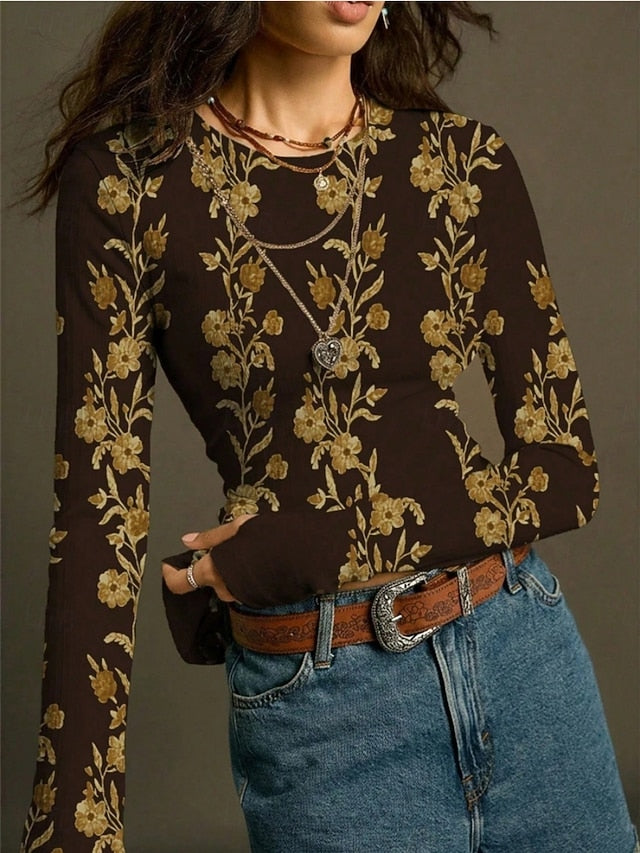 Women's Blouse Print Floral Vintage Stylish Casual Long