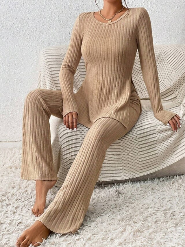 Women's Two Piece Sets Pants Sets Long Sleeve Round Neck
