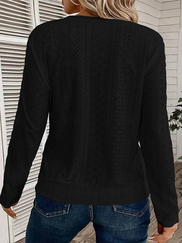 Women's Pointelle Shirt Eyelet Top T Shirt Eyelet Plain