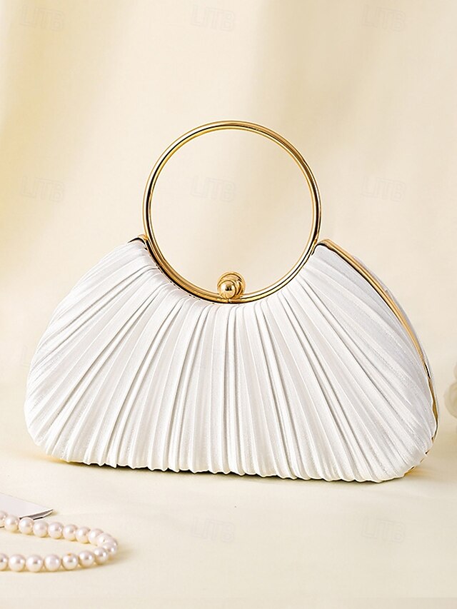 - Velvet Elegant Ring Pleated Handle Green with Gold Clutch