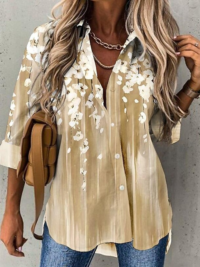 Women's Chiffon Shirt Light Gradient Floral Print Casual
