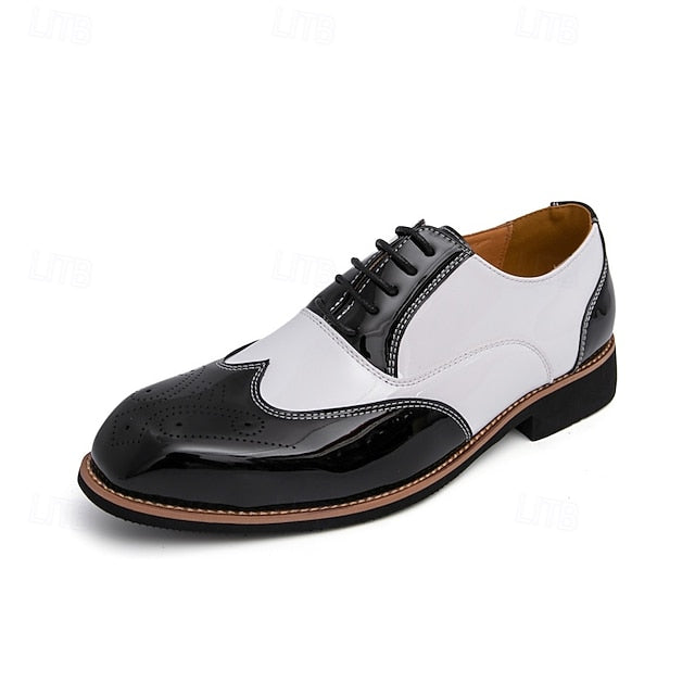 Leather Gold Men's Oxford Black and Patent Shoes with