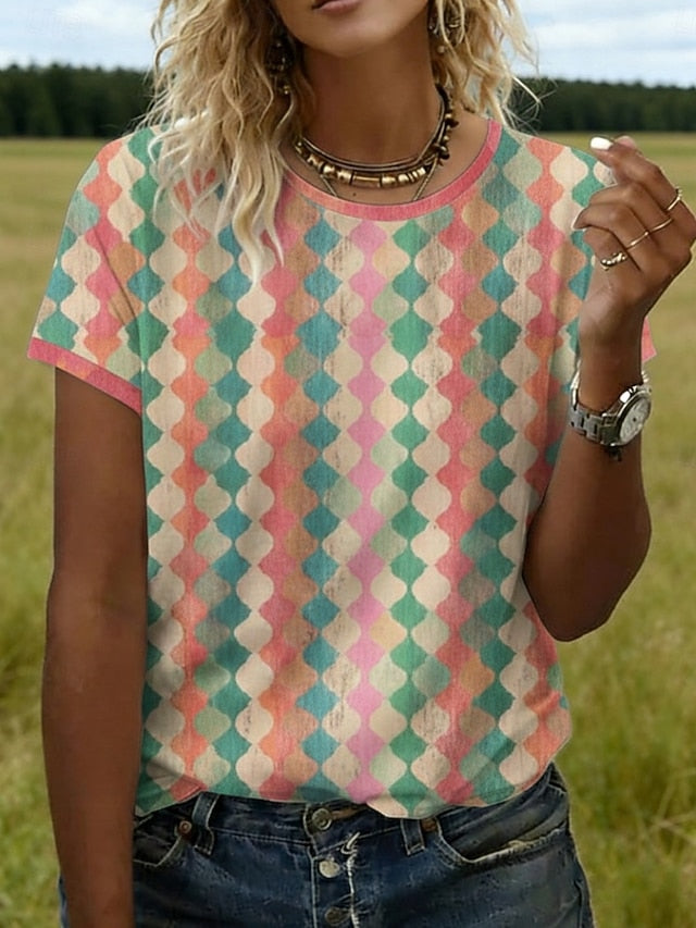 Women's T Shirt Tee Top Print Graphic Geometric Stylish