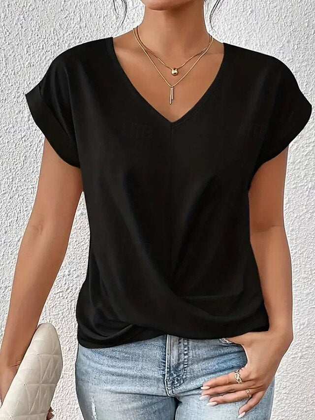 Women's T Shirt Solid Color Classic Casual Short Sleeve V