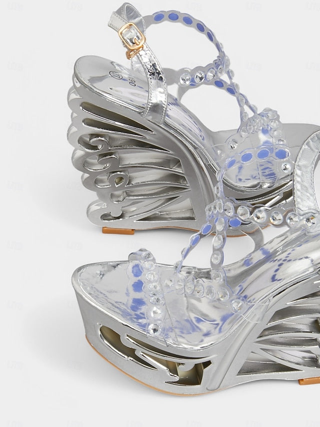 – Silver Women Rhinestone Dance Elegant Stiletto for Sandals